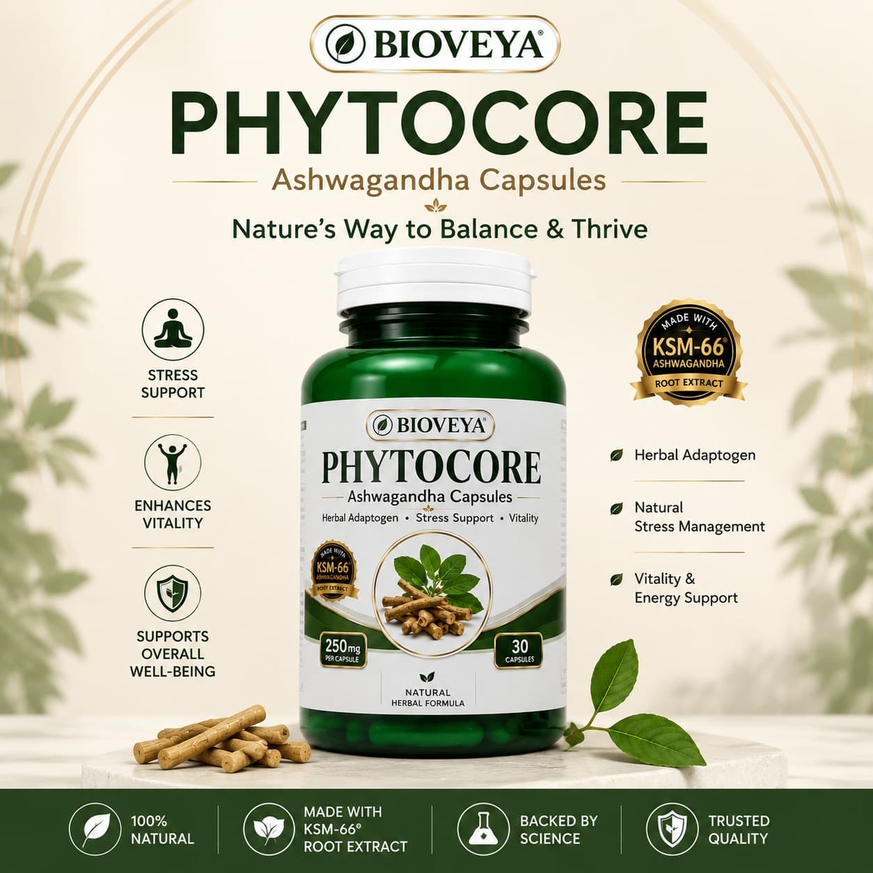 Bioveya Phytocore Ashwagandha Capsules — Nature's way to balance and thrive