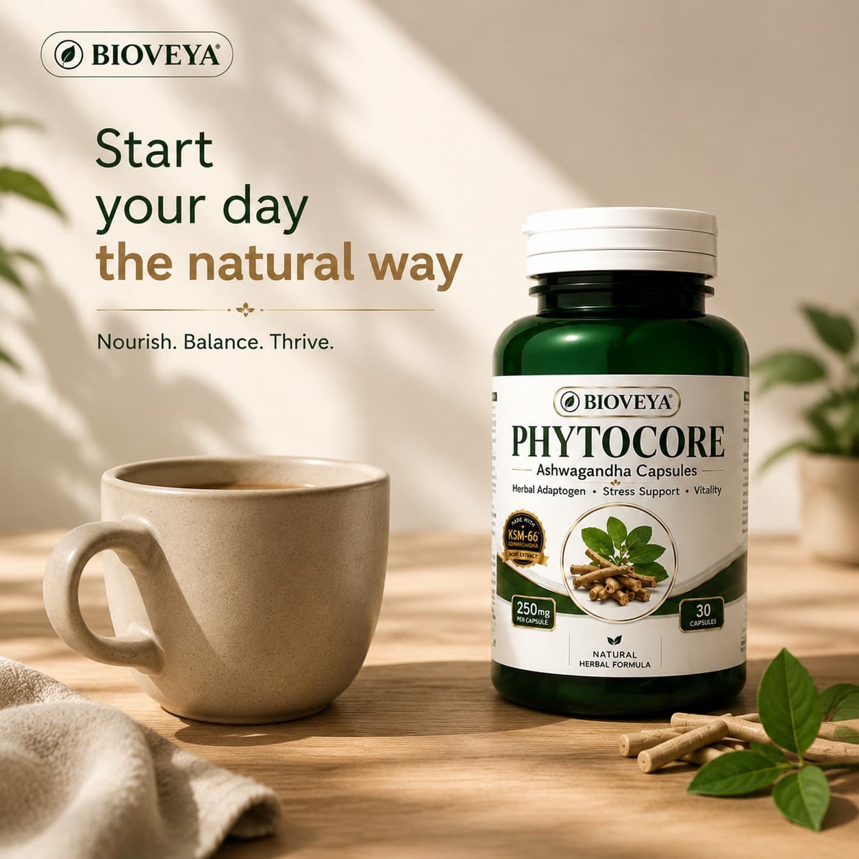 Bioveya Phytocore KSM-66 Ashwagandha — start your day the natural way